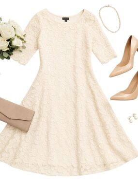 Adrianna Papell Rabbit Rabbit Rabbit Ivory Lace Dress Sz 8 Bridal Style Elegant